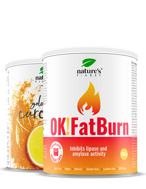 Golden Curcuma Latte + OK!Fatburn , 50% Έκπτωση , Χάσιμο βάρους , Fatburner , Μπλοκάρει τα ενζύμια λιπαρών και υδατανθράκων , 275g