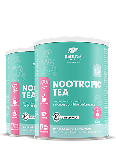 Nootropic Tea 1+1 , Ενίσχυση εγκεφάλου και μνήμης , Λειτουργικό τσάι , Τσάι με Ginkgo Biloba , ProGinkgo™ , Βιολογικό , Φυτικό , Φυσικά βότανα , 240g