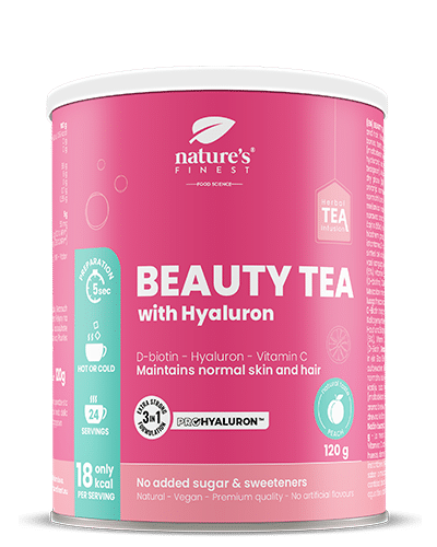 Beauty Tea With Hyaluron And Biotin , Ενυδάτωση δέρματος , Λειτουργικό Τσάι , Κατά της Γήρανσης , ProHyaluron™ , Βιολογικό , Vegan , 120g